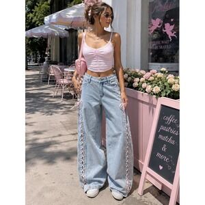 Y2K Lace-Up Baggy Jeans Size 22 | Coquette Ribbon Denim Pac Sun